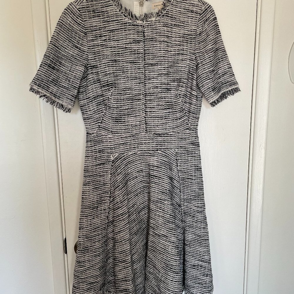 Like New Rebecca Taylor Black and White Raw Edge Fringe Minidress Size 6